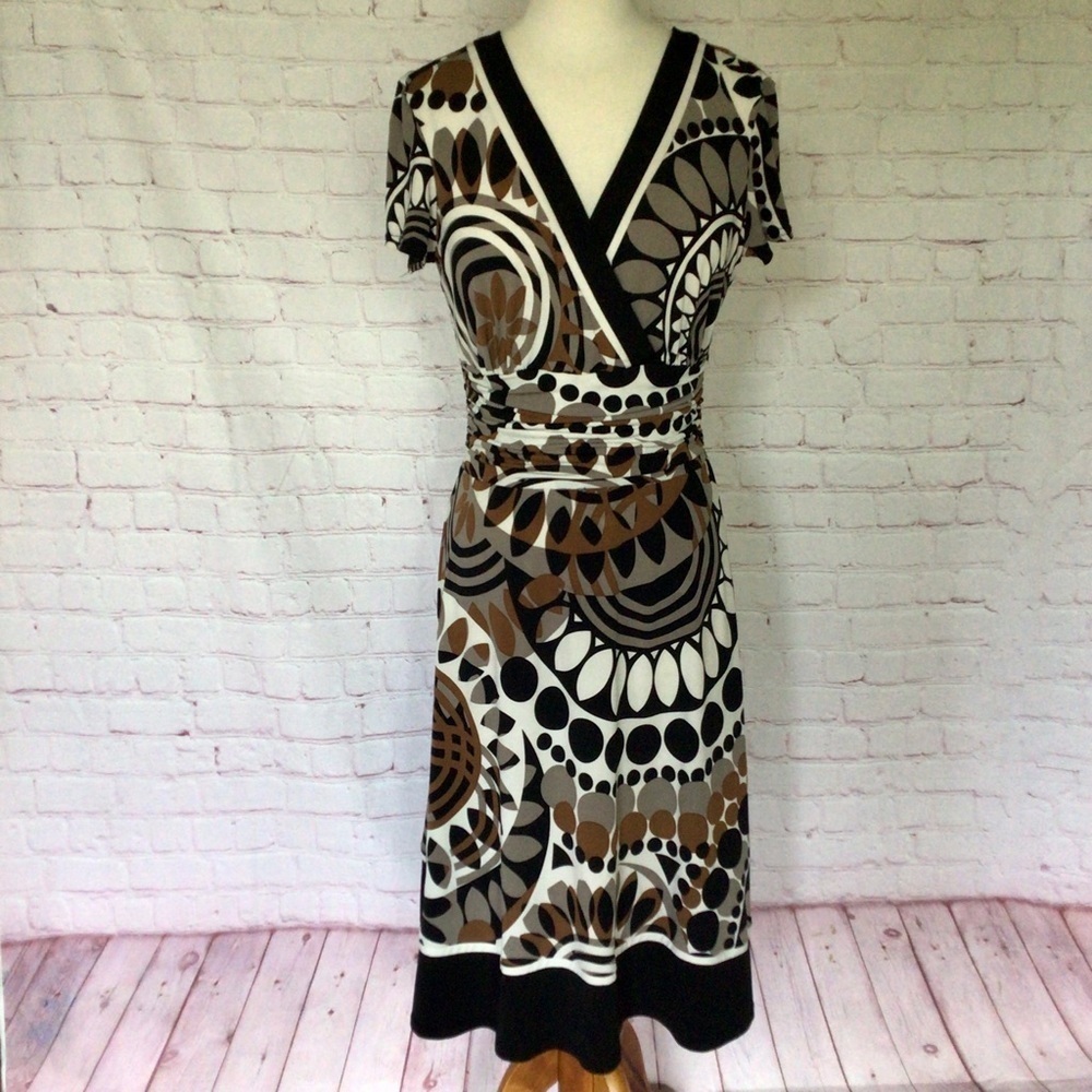 Studio I V-Neck Ruched Waist Short Sleeve Dress - Size 12 - Picture 2 of 9